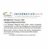 <p>INFORMATIVO - Janeiro / 2022 - Sindilojas Regional Nova Prata.</p>
