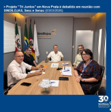 Projeto "Tri Juntos" em Nova Prata é debatido em reunião com SINDILOJAS, Sesc e Senac (03/03/2026).