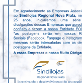 O Sindilojas Regional Nova Prata, iniciará a divulgação das Empresas Associadas. 